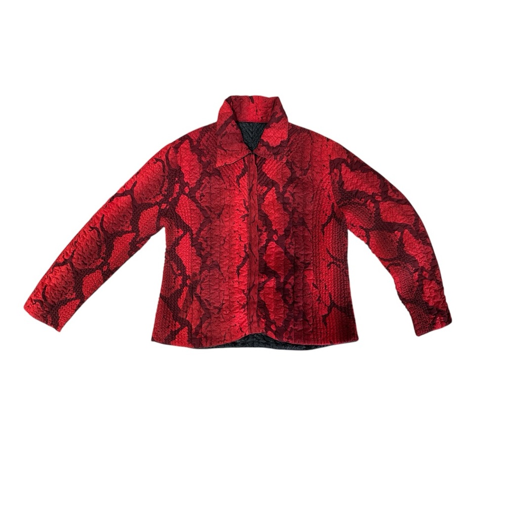UbU Original Reversible Travel Jacket Quilted Crinkle Textured Red Black Snake